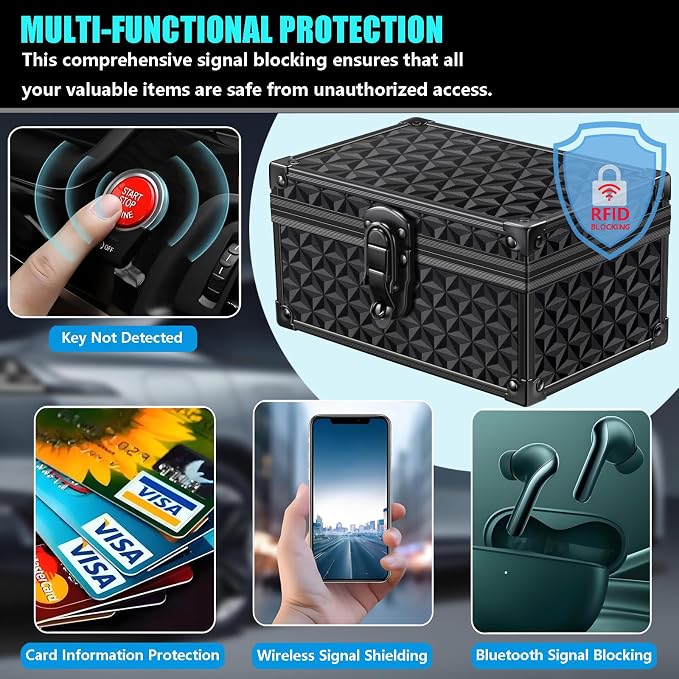 Faraday Signal Blocking Box for Car Keys, 3D Black | ﻿Faraday Box for Car Keys, RFID Signal Blocking Box, Anti-Theft Shielding Cage, Large