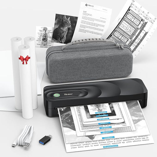 Portable A4 Thermal Printer | 3 Rolls Thermal Paper & 2 Folding Papers Included | Inkless Bluetooth Printer w/Carry Case, Supports 8.5"x11" US Letter, Cellphone APP Compatible for Travel
