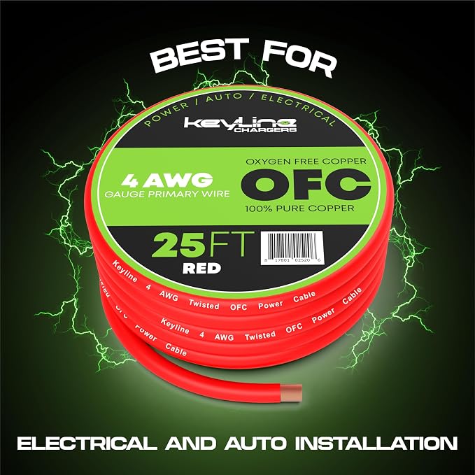 4 Gauge Wire (25ft) AWG Amp Battery Cable for Automotive Electrical Wiring - Oxygen Free Copper (OFC) Welding Cable 4GA - Car Amplifier Power & Ground Cable, Stereo Audio Speakers, RV Trailer Wiring