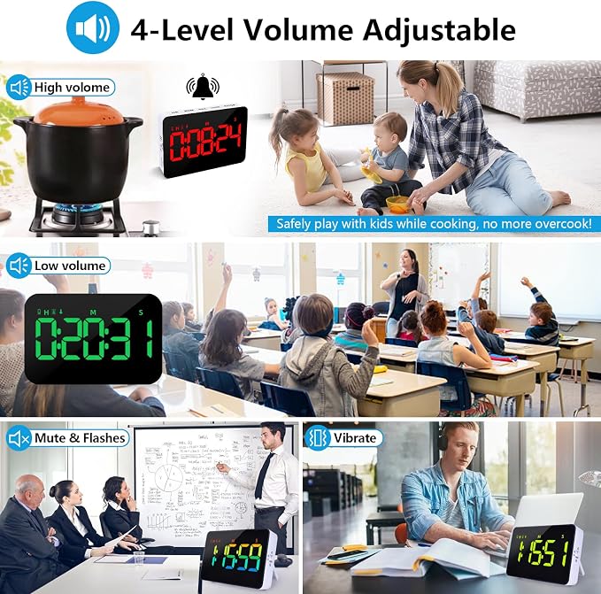 (2 Packs) Rechargeable Timers，Digital Kitchen Timer with 10 Dynamic RGB Color, Magnetic Classroom Timer with Countdown/up with 5”LED Display 3 Brightness 4 Volume Adjustable