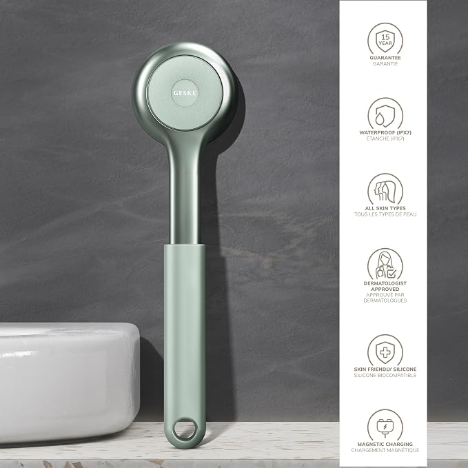 GESKE Sonic Full-Body Brush & Intensive Exfoliator | 8 in 1 | Electric Body Cleansing Brush | With SmartSonic Pulsations | Deep Cleansing, Exfoliation, Massage | Extendable Handle | Rough Skin Remover