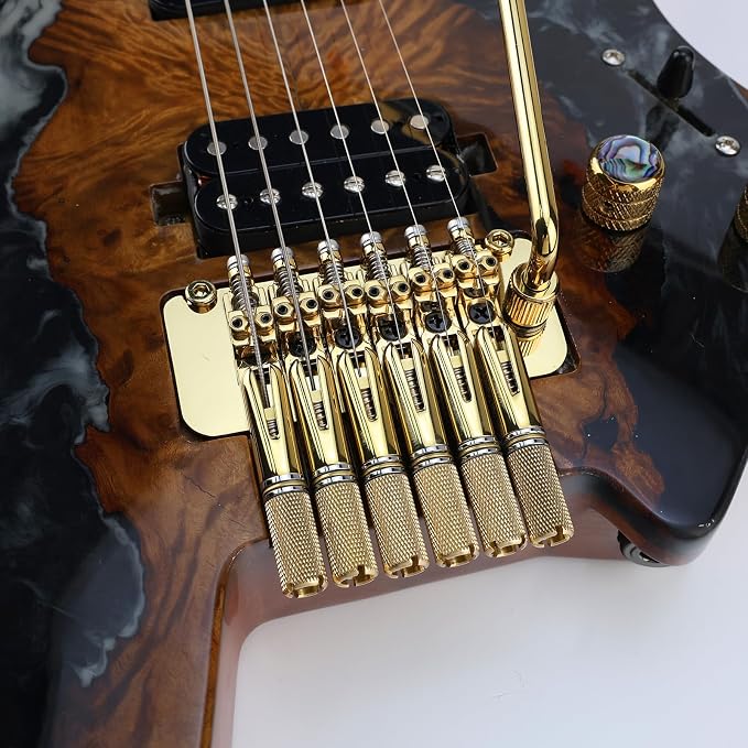 10.5mm Headless Electric Guitar Bridge Gold Brass Block Saddle Hardened Steel Plate 2 point tremolo bridge for 6 String Headless Electric Guitar Replacement parts
