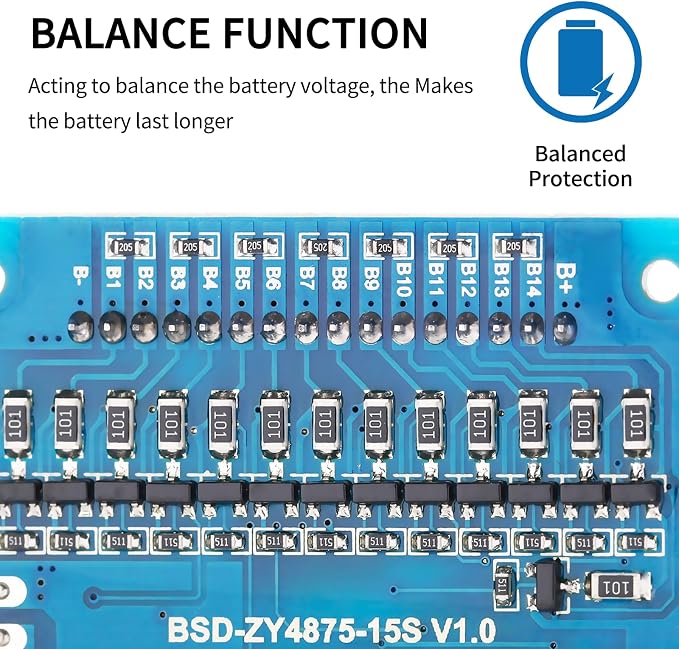 16S BMS 51.2V 100A Lifepo4 Battery Management System PCB Protection Board with Balance and NTC,Ten Functional protections, Common Port, for Lifepo4 Battery Pack (16S 51.2V 100A)