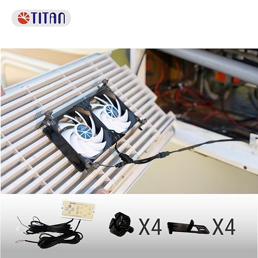 TITAN- 12V DC Double Rack Mount Ventilation Cooling Fan for Fridge Vent and Ventilation Grille with Speed Controller (140mm(V2+))