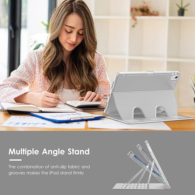 VIKESI Case for iPad Air 11-inch with M4 / M3 / M2 Chip 2026/2025/2024 and for iPad Air 5th/4th Gen 10.9 Inch 2022/2020,Multiple Angles Stand Cover,Soft Back,Pencil Holder,and Auto Sleep/Wake,Gray