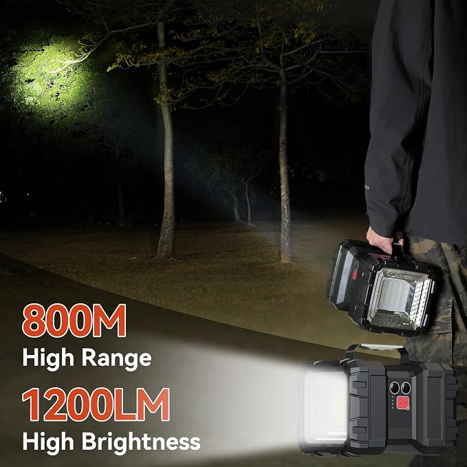AlpsWolf Rechargeable Flashlight, LED Spotlight Flashlight 10000 Capacity 1200LM 20h Ultra-Long Standby 3+4 Lights Modes Camping Flashlight Waterproof with USB Output as a Power Bank