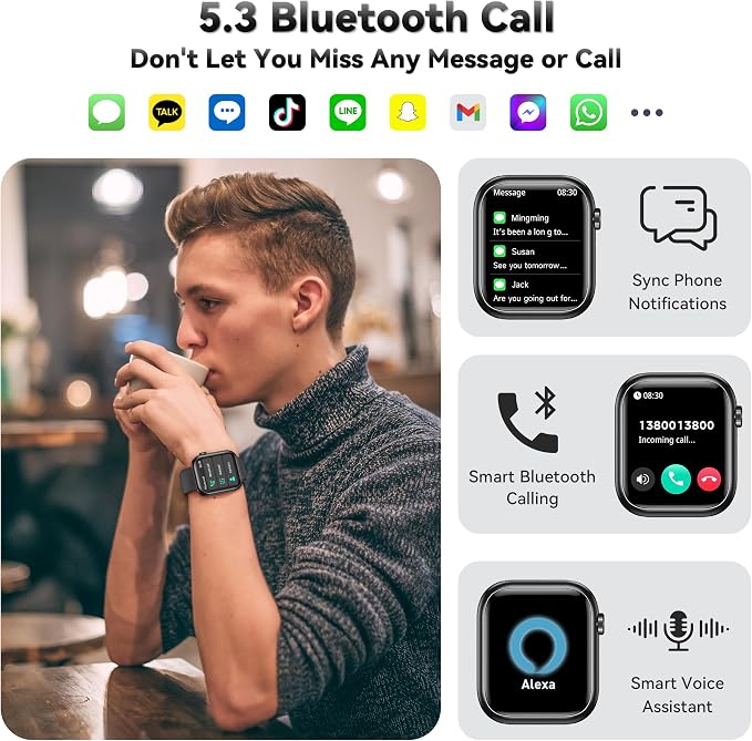 Smart Watch for Men Women(Answer/Make Call), 1.83" Fitness Watch with Heart Rate/Blood Pressure/Blood Oxygen, Pedometer, Sleep Tracker,120+ Sport Modes, IP68 Waterproof Fitness Tracker for Android iOS
