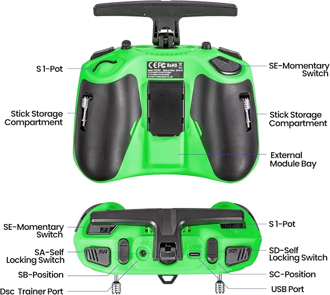 Radiomaster Pocket ELRS Remote Controller Portable Hall Gimbal EdgeTX 2.10.5 Transmitter with LED Light for FPV Drone/RC Helicopter&Car Boats&Multirotor (Battery Not Included)