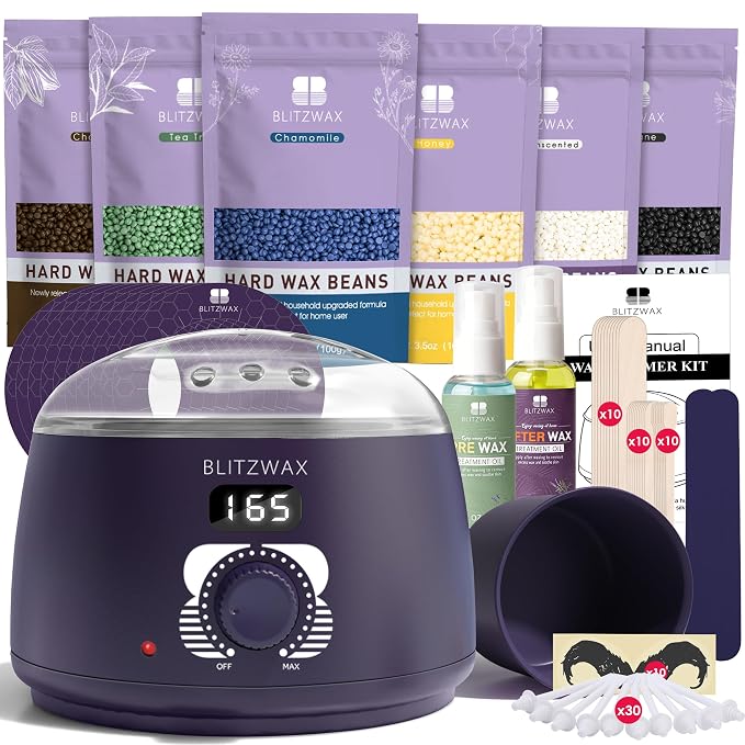 BLITZWAX Brazilian and Bikini Waxing Kit for Men, Hard Wax Warmer for Face, Legs, and Body, At Home Hair Removal Kit, Beginner Friendly, Quick Heating, 30 Nose Wax Sticks