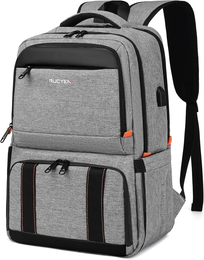 RUCYEN Lunch Backpack, Insulated Cooler Backpack Lunch Box for Men Women, 15.6 Inches RFID Blocking Laptop Backpack with USB Port for Work Travel Picnics Hiking Grey