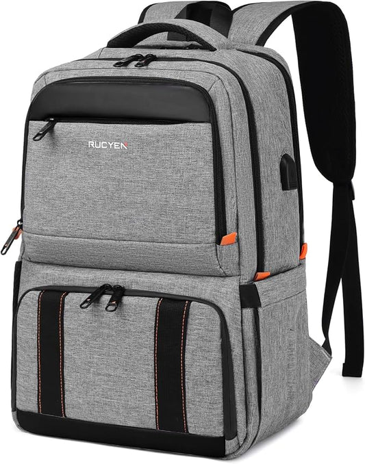 RUCYEN Lunch Backpack, Insulated Cooler Backpack Lunch Box for Men Women, 15.6 Inches RFID Blocking Laptop Backpack with USB Port for Work Travel Picnics Hiking Grey