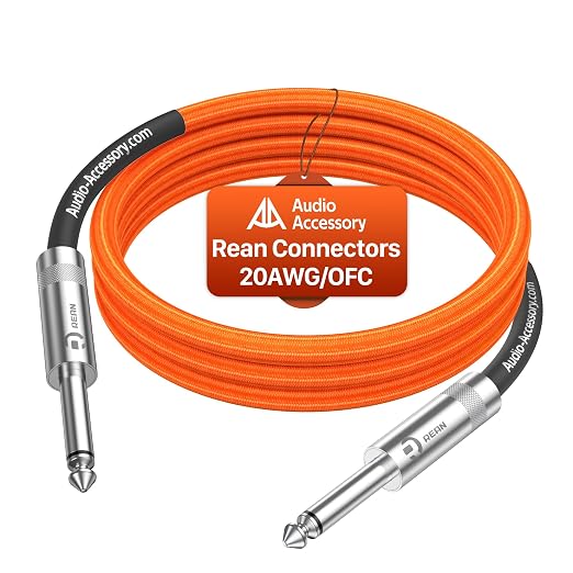 AA AUDIO ACCESSORY Guitar Cable 3.3ft, Nylon Braided Anti-Kinking Kevlar-Reinforced, 20AWG 99.99% OFC 1/4 Instrument Cable, Dual Shielded Amp Cord for Fender Electric Guitar, Neon Orange