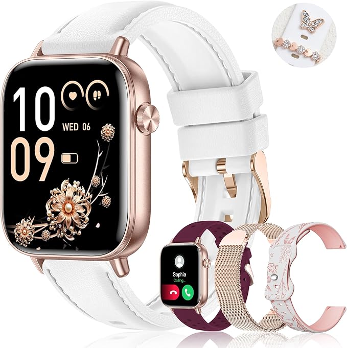 Iaret Smart Watch for Women, 1.83" HD Fitness Tracker with 4 Bands, Answer/Make Calls, Heart Rate/Sleep/SpO2/Step Tracking, 100+ Sport Modes, Android/iPhone Compatible Gift (White)
