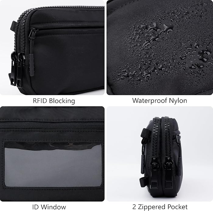 Crossbody Key Bag with ID Window, RFID Blocking Nylon Small cellphone Wallet, Transparent Slot for Easy Access