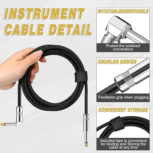 Rigibright 8 Pack 10FT Instrument Cable - Guitar, Bass, Keyboard, Microphone & Mixer Amp Cord (8,Black, 10 Feet)