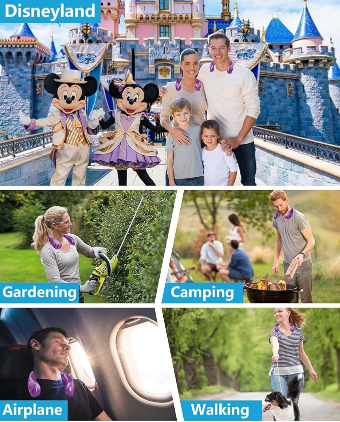 Portable Misting Neck Fans with Water Spray, Rechargeable Long Battery Life, Powerful Air Cooler with LED Display, Personal Compact Wearable Necklace Fan for Kids Adults Elderly Hot Weather, Purple