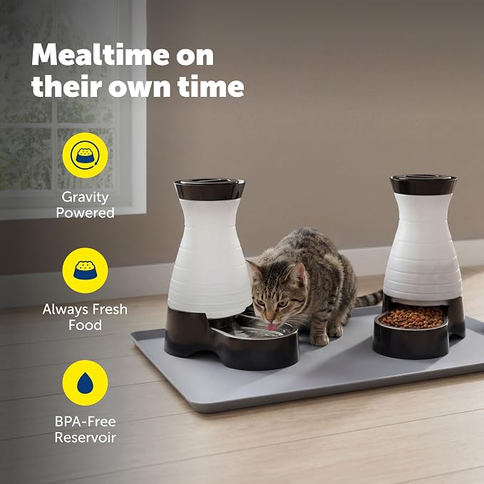 PetSafe Healthy Pet Food and Water Station with Waterproof Silicone Mat - Automatic Gravity Food and Water Dispenser for Cats and Dogs - BPA-Free Reservoir - Removable Stainless Steel Bowl - Medium