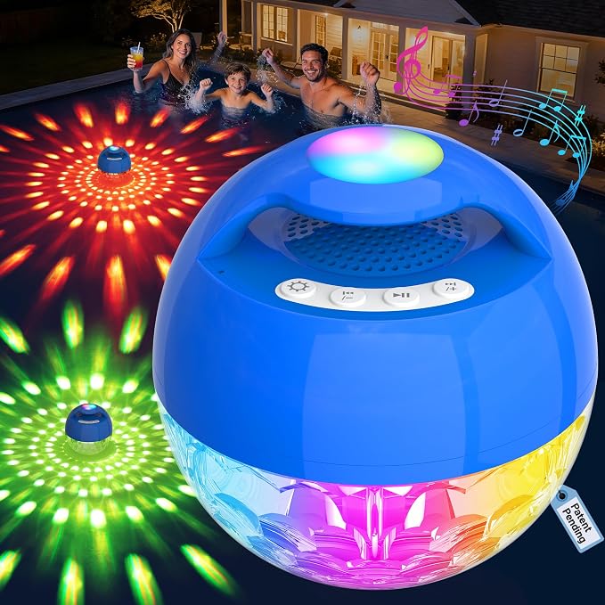KingSom 2026 Upgraded Floating Pool Speaker with Top Lights,Bluetooth Pool Speaker IP68 Waterproof Hot tub Speakers,Loud Sound Floating Speaker for Pools,BT5.4,24H Playtime Portable Speaker-Dark Blue