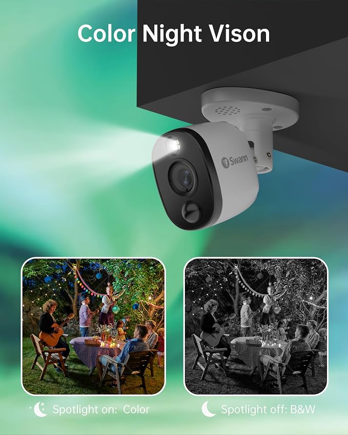 Swann Add-On DVR Bullet Security Camera System with Sensor Spotlight, 4K Ultra HD Video, Indoor or Outdoor Design, Dusk to Dawn Color Night Vision Plus True Detect™ Heat and Motion Detection, 1 Pack