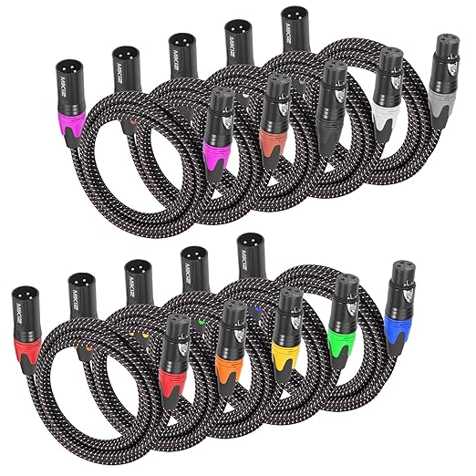 6ft XLR Cables Braided 10 Packs Premium XLR Microphone Cable Male to Female Patch Cable 6 Feet