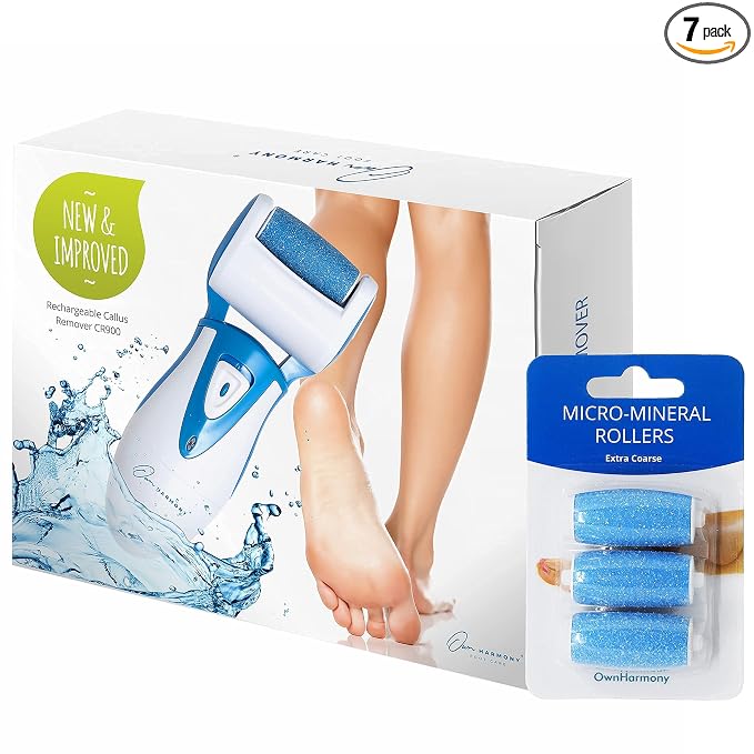 Own Harmony Electric Callus Remover and 6 Rollers Bundle: Professional Pedicure Tools Foot Care for Women, Rechargeable Foot Scrubber, Electronic Feet File Pedi Sander Best for Cracked Dry Dead Skin
