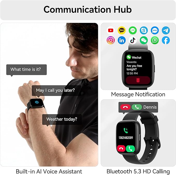 Smart Watch with Alexa Built-in, 1.83" HD Touchscreen Fitness Tracker with Bluetooth Calling, Fitness Watch with Heart Rate/Sleep Monitor, 120+ Sports Modes, IP68 Waterproof Smartwatch for Android iOS