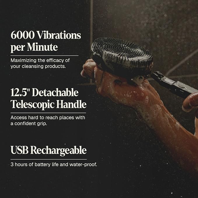 Black Wolf Sonic Scrubber Pro & Moisturizing Body Wash Set - Men's Shower & Bathroom Essentials Gift Set for Dry, Dehydrated, & Sensitive Skin - Hydrating Bodywash & Vibrating Face & Body Scrubber