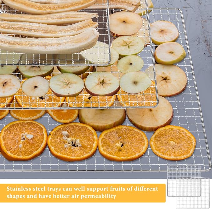 Baderke 13 x 12 Inches Dehydrator Trays Compatible with CP267-FD Only Stainless Steel Dehydrator Drying Mesh Screens Stainless Steel Tray for Drying Fruit Food(4 Pcs)