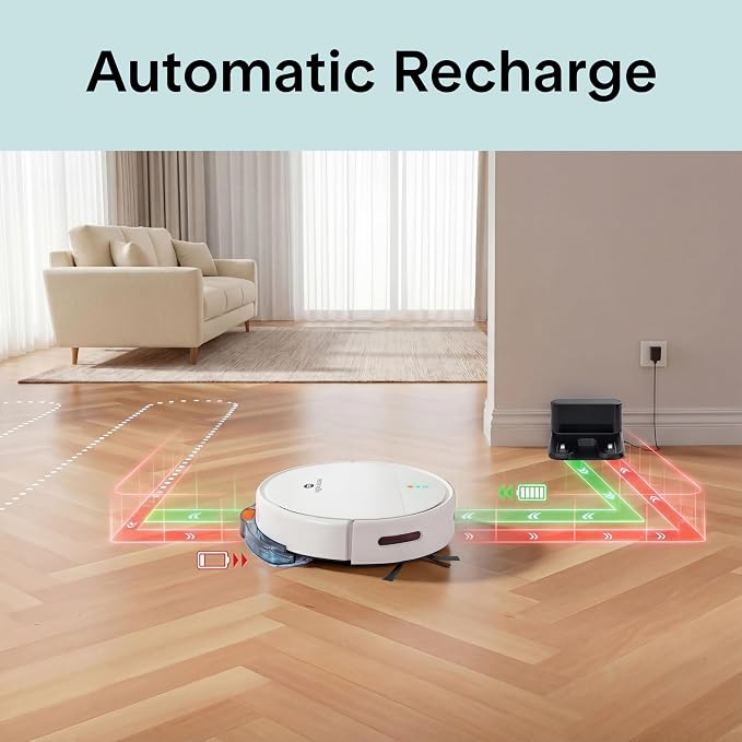 SereneLife Robot Vacuum Cleaner, Automatic Vacuum Robot with App Control, 700Pa Suction, 3 Cleaning Modes, Auto Recharge, Dual Side Brushes, Works on Hard Floors, Low-Pile Carpets, Pet Hair, 11.4"x3"