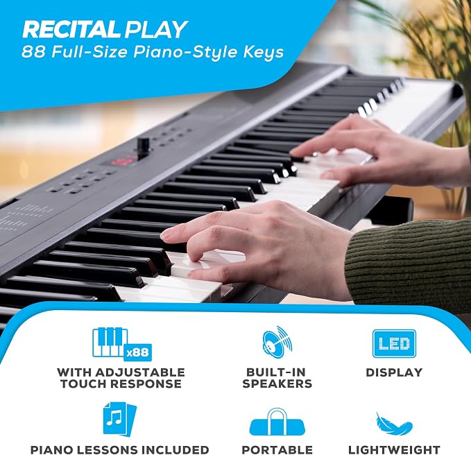 Alesis 88 Key Keyboard Piano with 480 Sounds, Speakers, USB MIDI, Carry-Bag, Stand, Headphones, Pedal and Piano Lessons for Beginners