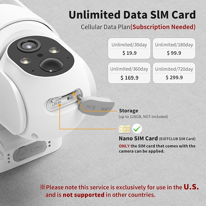 ELYSOO 4G LTE Cellular Security Camera, 2 Pack Solar Powered Outdoor Cameras No WiFi Needed for Farm&Ranch, 360° View, 2K Night Vision, Built in SIM Card(Support Verizon/AT&T/T-Mobile) - White