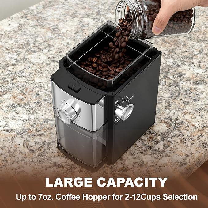 Flat Burr Coffee Grinder Electric, Coffee Grinder with 17 Grinding Sizes, Coffee Beans Grinder with Removable Burr, Large Bean Hopper & Compact for Home, black