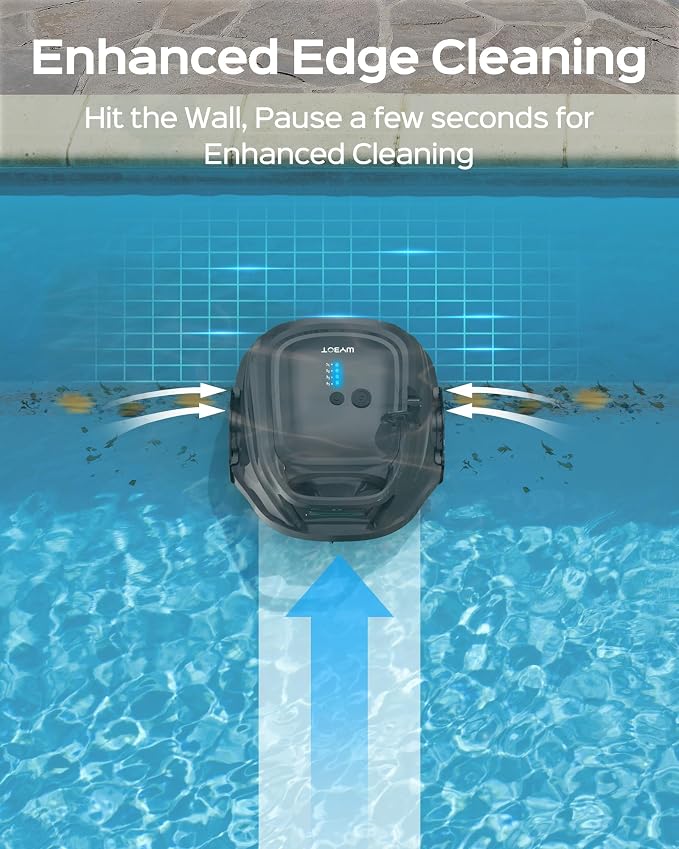 WYBOT A1 Robotic Pool Cleaner – Dual Layer Filtration, Strong Suction, 130 Mins Runtime, Robot Pool Vacuum for Above Ground & Flat Pools up to 1100 Sq. Ft., 4 Cleaning Modes (Jet Black Matte)