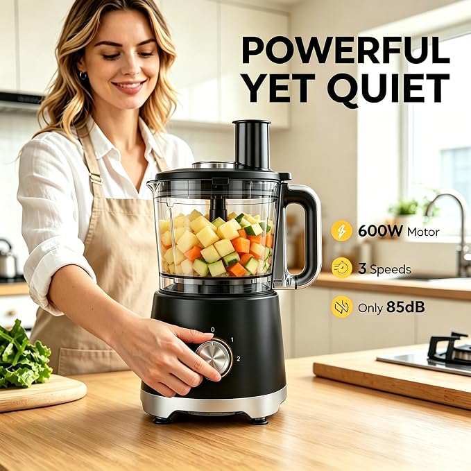 Simple Deluxe 10.5 Cup Food Processor, Multi-Functional Vegetable Choppers Food Grinder with Slicing Shredding Chopping Kneading, Suitable for Smoothie Fruit Dough, 2.6QT, Classic Black