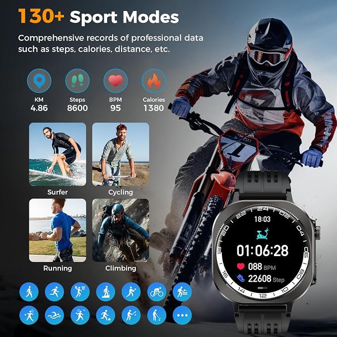 2026 Smart Watch (Answer/Make Call), 1.43" 3D-AMOLED Smartwatch for Men Women, 130+ Sports Fitness Watch, Heart Rate/Sleep Monitor, 60 Days Flashlight, IP68 Waterproof Activity Tracker Android iOS