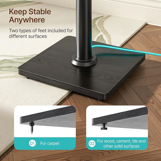 Speaker Stands Pair, 30" Fixed Height, 55lbs Weight Capacity, 11.8" Base, Cable Management, Freestanding Speaker Floor Stand for Surround Sound,Wooden Base