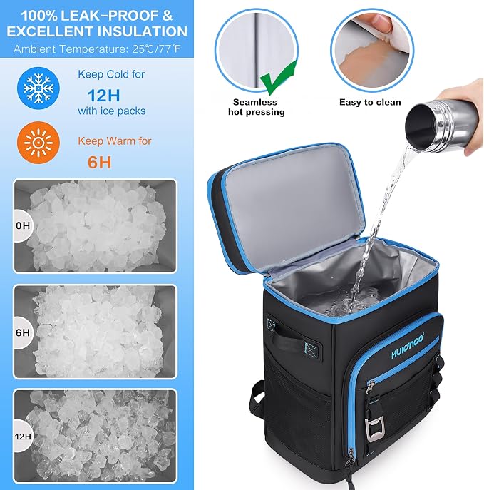 Hulongo Large Waterproof Insulated Cooler Backpack for Men & Women, Leak Proof Cooler Backpack for Camping, Beach, Fishing, Picnic, Travel, Outdoor, 30L, 48Cans