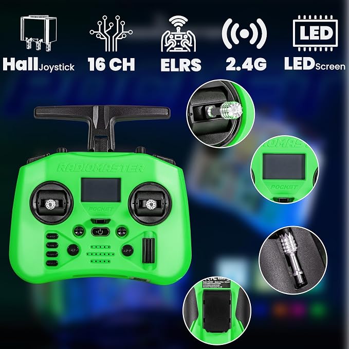 Radiomaster Pocket ELRS Remote Controller Portable Hall Gimbal EdgeTX 2.10.5 Transmitter with LED Light for FPV Drone/RC Helicopter&Car Boats&Multirotor (Battery Not Included)