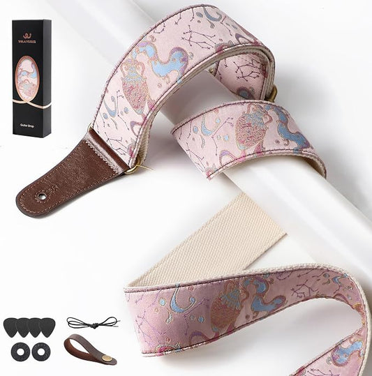 Guitar Strap, embroidery Jacquard Adjustable Guitar Straps for Acoustic/Bass/Electric Guitar, Includes Guitar Pick, Strap Button and Strap Lock, Constellation Gift (Aquarius)