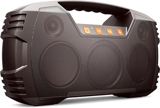 IPX7 Waterproof Outdoor Bluetooth Speaker, Wireless, 90W(Peak), 32H Playtime, Floating Design, Deep Bass & Loud Stereo Sound, Portable with Handle, Rugged for Pool, Beach, Kayaking, Hiking, Dark Brown