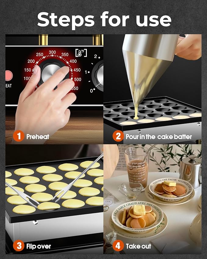 Mini Pancake Maker - 25Pcs Mini Pancake Griddle w/Non-stick and Adjustable Temp, 110V Electric Dutch Pancake Maker w/ 1.8 Inches Poffertjes, Hot Cakes Machine for Home Kitchen Restaurant