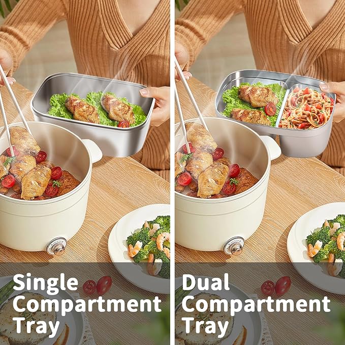 Electric Heated Lunch Box for Adults with 2 Pack 1.8L Containers, ON/OFF Power Switch & 0.6L Double Layer, Portable 100W 3-IN-1 Fast Heating Food Warmer for Men, ,12V/24V/110V for Car Truck Office