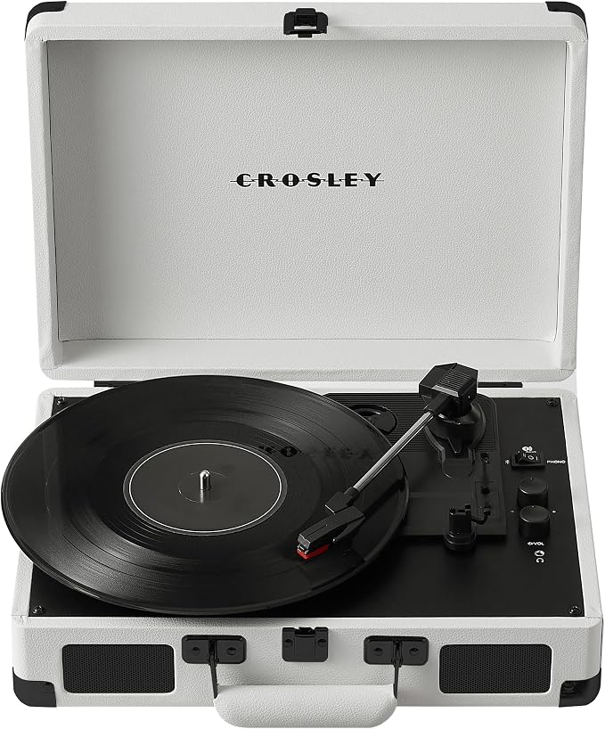 Crosley CR8005DP-WF Cruiser Plus Vintage 3-Speed Bluetooth in/Out Suitcase Vinyl Record Player Turntable, White Farmhouse