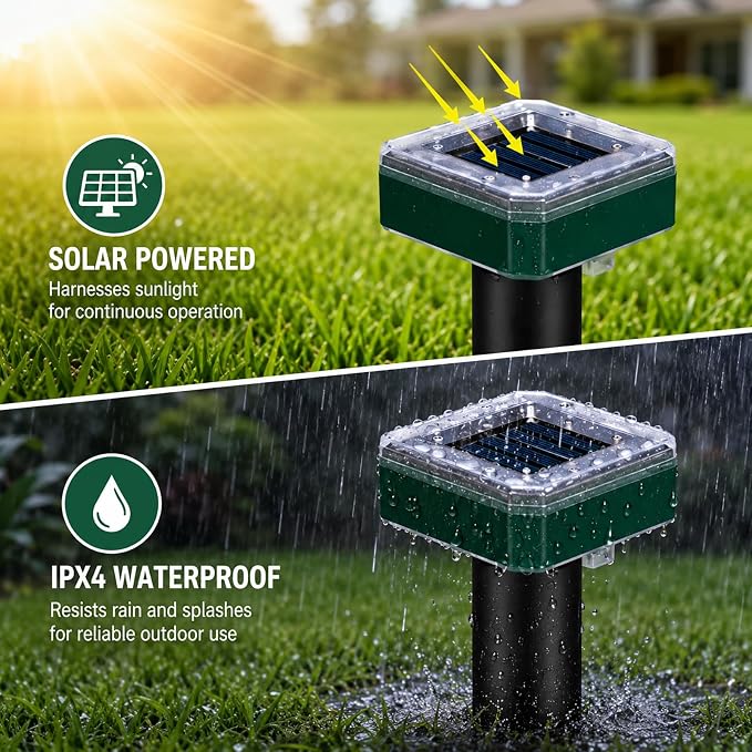 4 Pcs Mole Repellent Solar Powered Ultrasonic Snake Repellent for Yard Skunk Vole Gopher Armadillo Rabbit Groundhog Chipmunk Raccoon Repellent for Lawns, Garden, Outdoor Waterproof Sonic Detterent