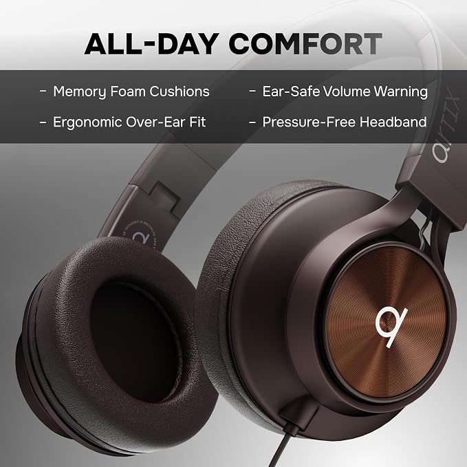 Artix CL750 Adults & Kids Headphones with Cord - Plug-In Over Ear Headphones Wired with Mic and Volume Control, Corded Head phones for Laptop, Computer, Chromebook, Tablet & Smartphone with 3.5mm Jack