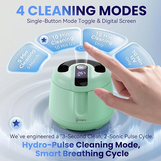Ultrasonic Retainer Cleaner Machine 48kHz, Dental Cleaning Pod, Ultrasonic Retainer Cleaner for Dentures, Aligners, Mouth Guards, Toothbrush Heads and Jewelry with 200ML Capacity, LAB Supply | Gentle cleaning action works well on mouth guards, toothbru...