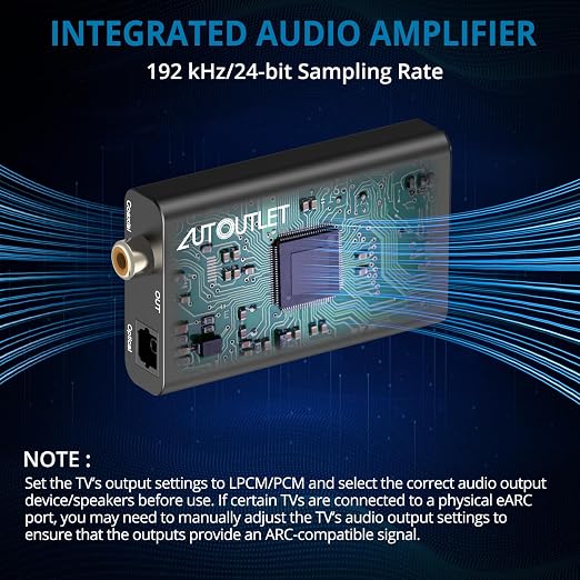AUTOUTLET 192KHz HDMI ARC Audio Extractor to Optical TOSLINK SPDIF & Coaxial Audio Splitter Converter, Only for HDTV ARC Port to Speakers, Amplifiers, Soundbar Support Dolby/DTS 5.1(NO CEC)