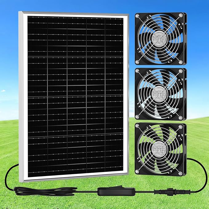 5.5" Solar Chicken Coop Fan 3 Kit, 30W Solar Powered Greenhouse Fan, Solar Exhaust & Intake Fans Outdoor Waterproof, for Outside Shed Doghouse Ventilation Air Circulation Cooling, No Battery