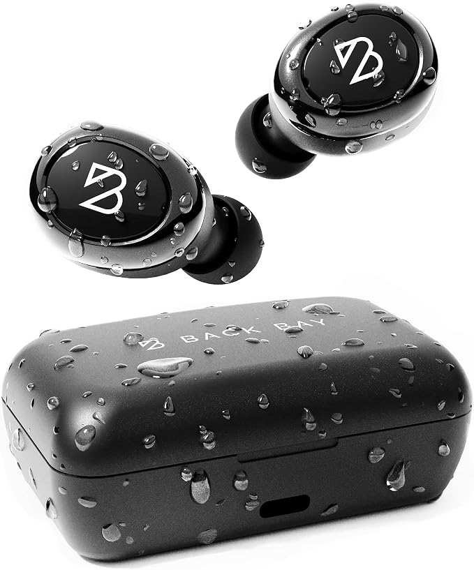 Back Bay Audio Duet 50 Pro – Sweatproof Wireless Bluetooth Earbuds, 130 Hour Long Battery Life for iPhone, Android, Mini Charging Case, TWS Headphones with Microphone, Gift for Runners