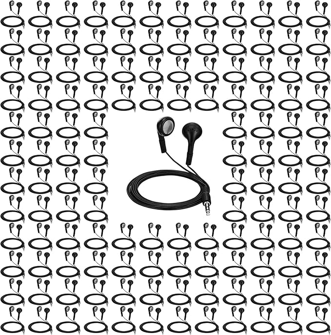 Konohan 300 Packs Earbuds Bulk Earphones with 3.5 mm Headphones Wired Ear Earbud Wired Earphone for Adult Teacher Office Home Computer Travel Library Individually Packed (Black)